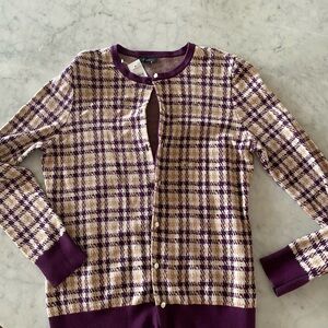 Ann Taylor Purple and Cream Knit Cardigan
